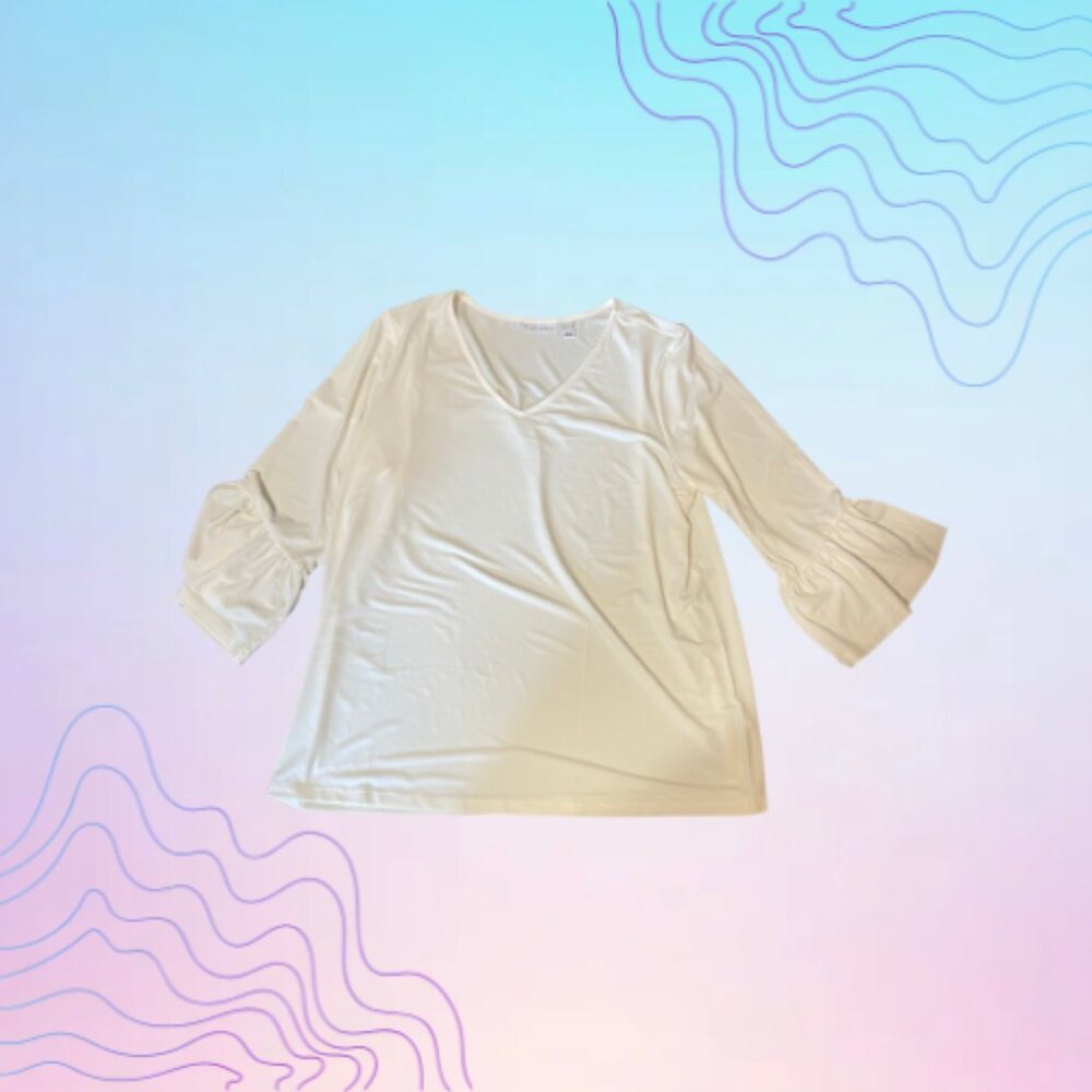 SUSAN GRAVER White Ruffle Sleeve Top